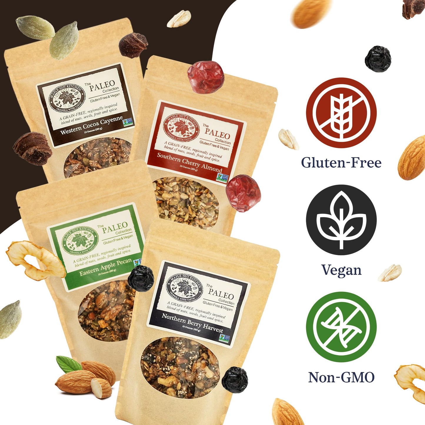 Maple Nut Kitchen Paleo Granola Variety Pack - High Protein, Gluten-Free, Vegan - Southern Cherry Almond, Northern Berry Harvest