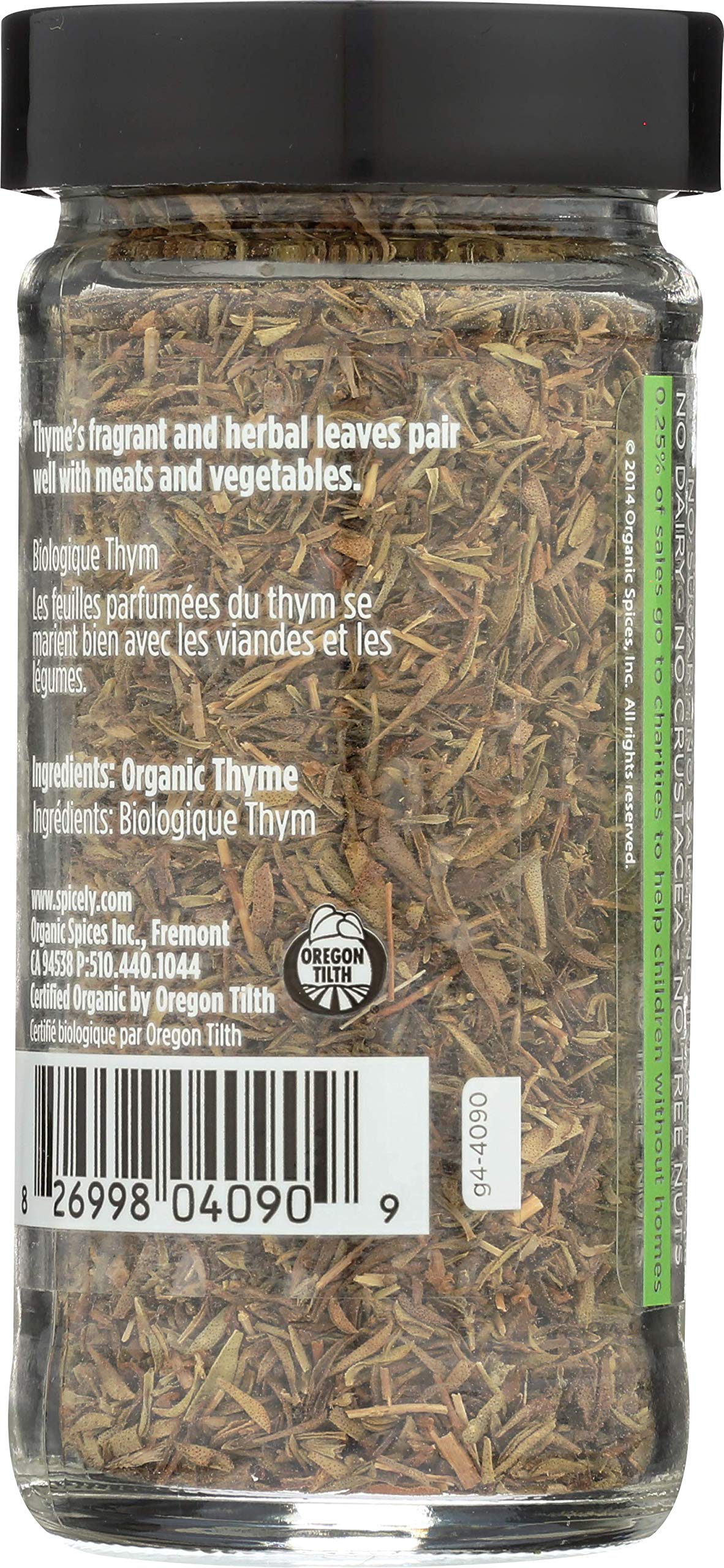 Spicely Organic Thyme 0.60 Ounce Jar Certified Gluten Free
