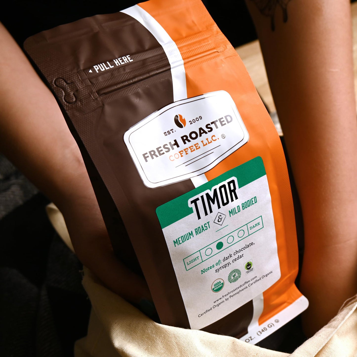 Fresh Roasted Coffee, Fair Trade Organic Timor, 12 Oz, Medium Roast, Kosher Rfa, Whole Bean