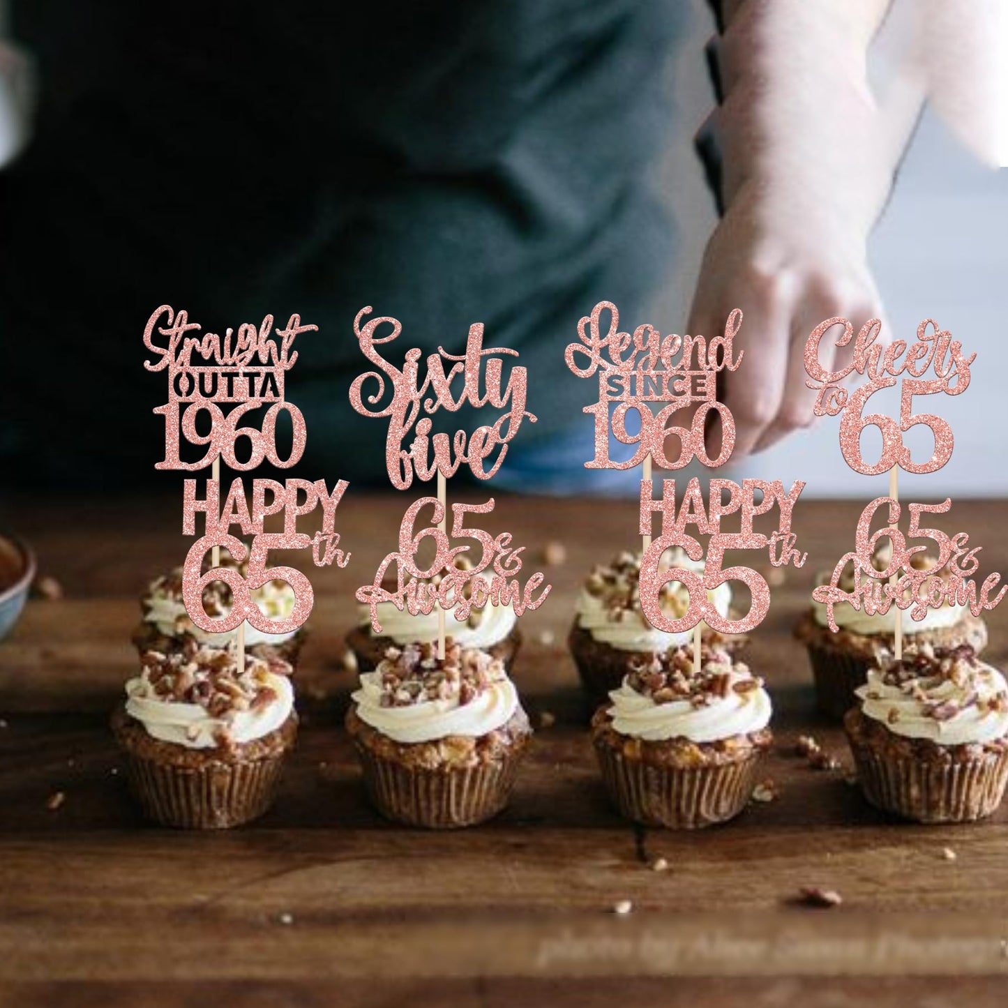24Pcs Rose Gold Happy 65Th Birthday Cupcake Toppers Sixty Five Straight Outta 1960 Cupcake Picks Cheers To 65 Lengend Since 1960