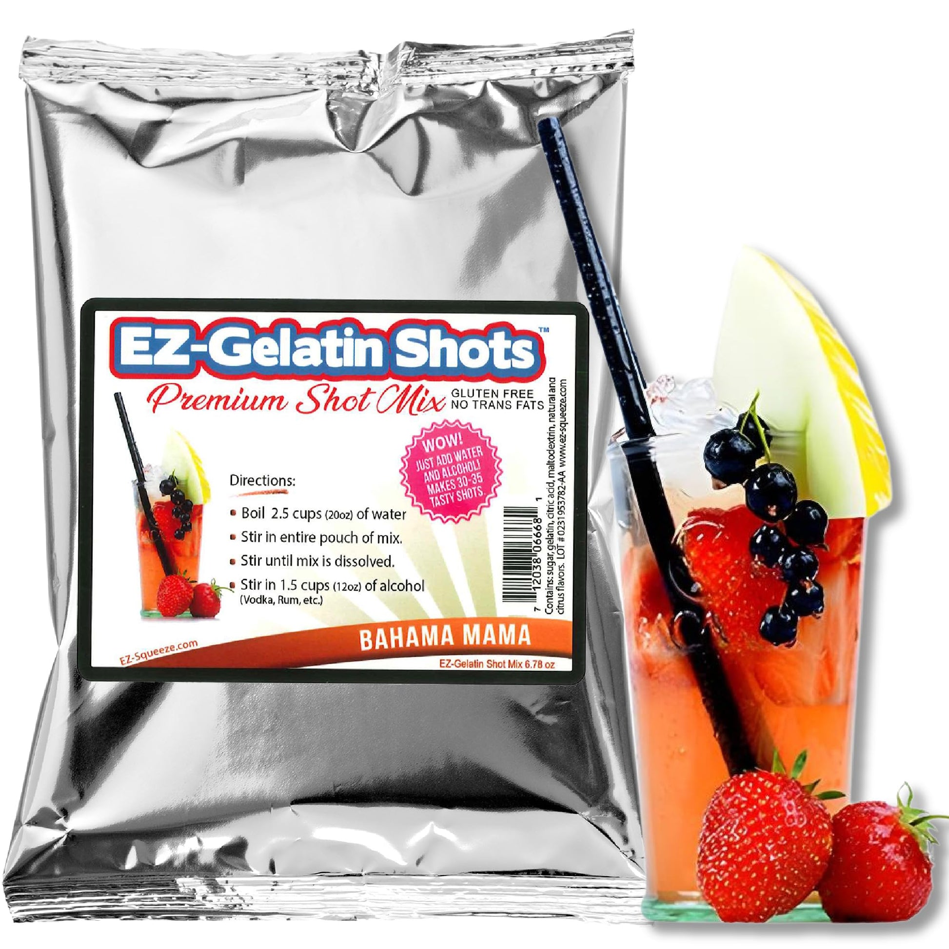 EZ-SQUEEZE Bahama Mama Jello Shot Mix - Premium Gluten-Free Gelatin Powder, 6.78 oz, Easy to Make Jello Shots for Parties