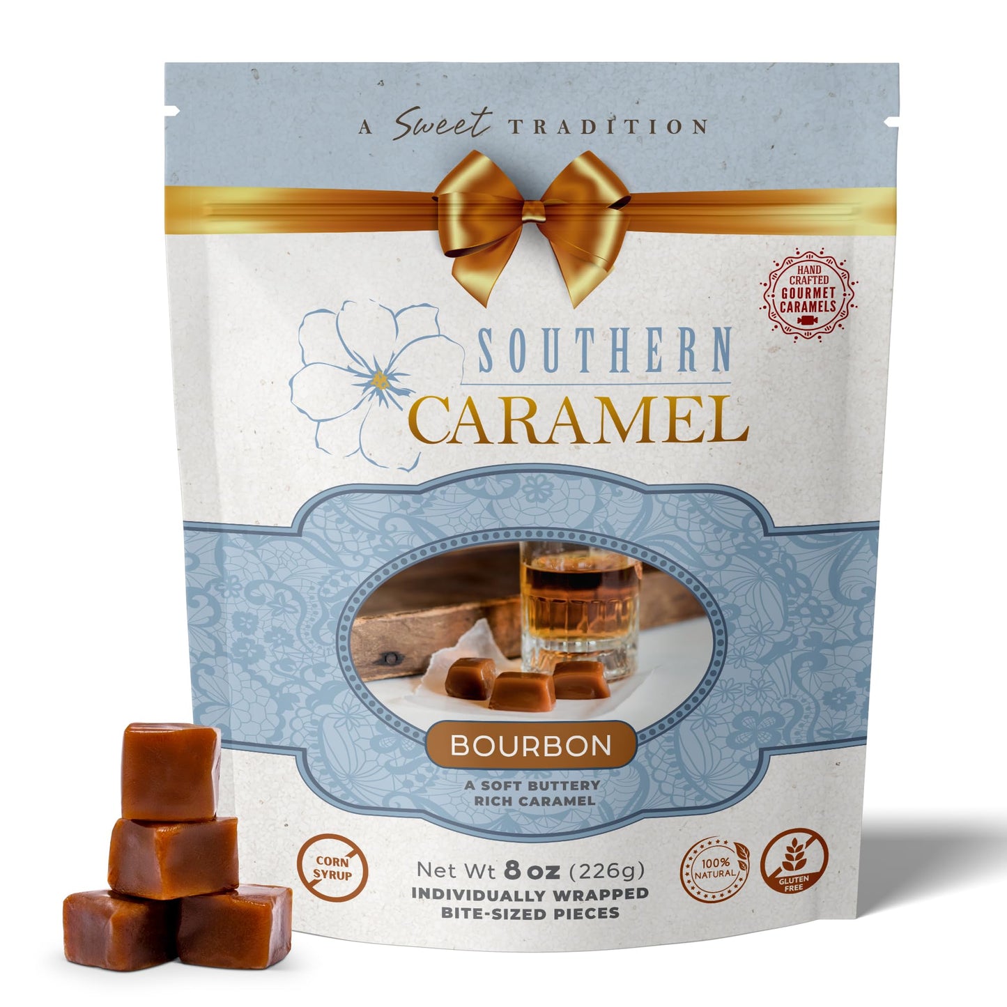 Southern Caramel Spirit-Inspired Flavor Caramels, Soft Buttery Gourmet Caramel Candy Infused With Smooth, Top-Shelf Spirit-Inspired Flavor, Handcrafted, Small Batch, Gluten Free, No Corn Syrup, Wrapped, Gift Ready Pieces, 8 Oz (Pack Of 1)