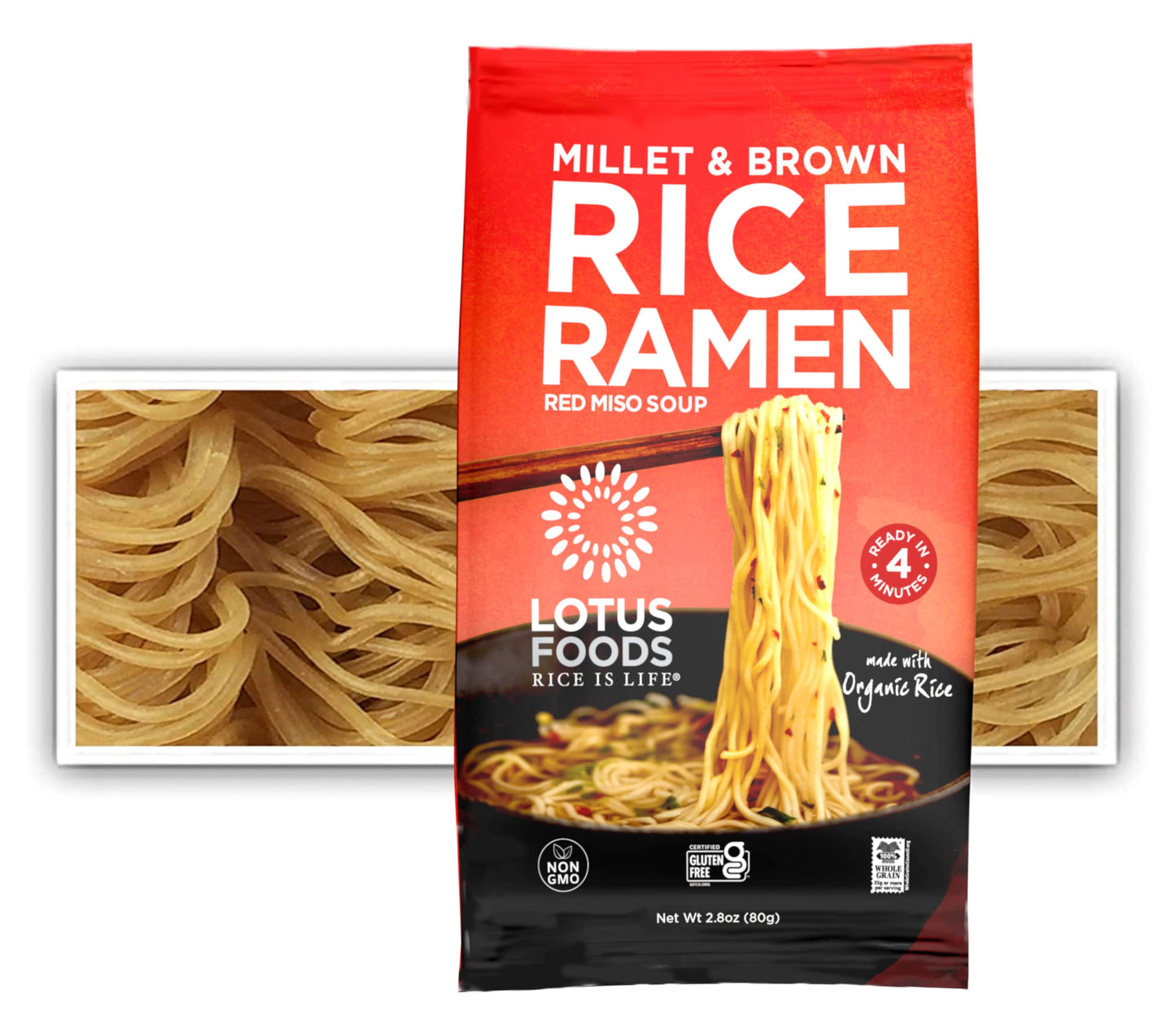Lotus Foods Organic Millet & Brown Rice Ramen With Miso Soup - Gluten Free Ramen Noodles, Vegan Ramen Noodles With Millet Flour & Brown Rice Flour, Whole Grain Gf Ramen - 2.8 Oz Bags (Pack Of 10)
