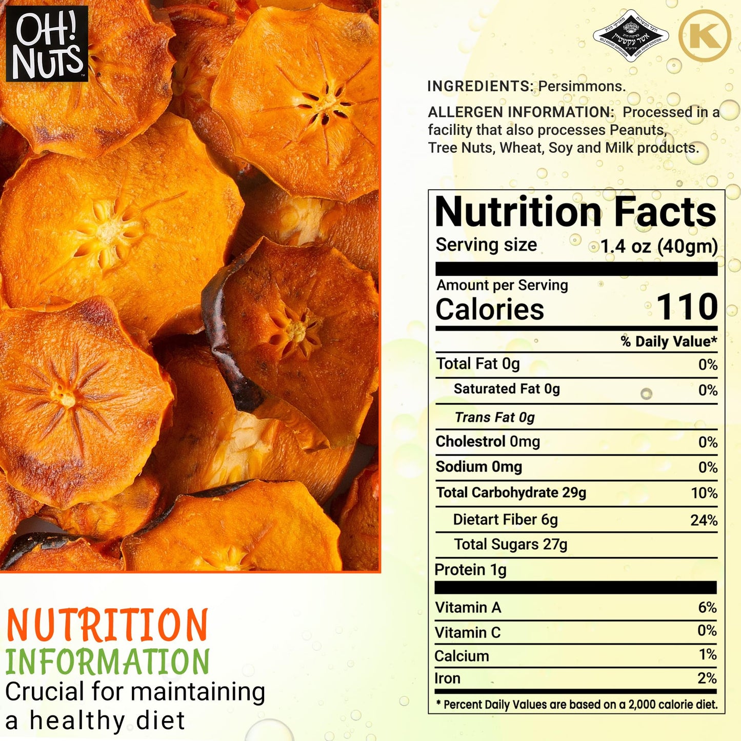 Oh! Nuts Dried Persimmons | Dry Fruits, Exotic Asian Snack Slices | Naturally Sweet, No Additives | In Resealable Stay-Fresh 1-P