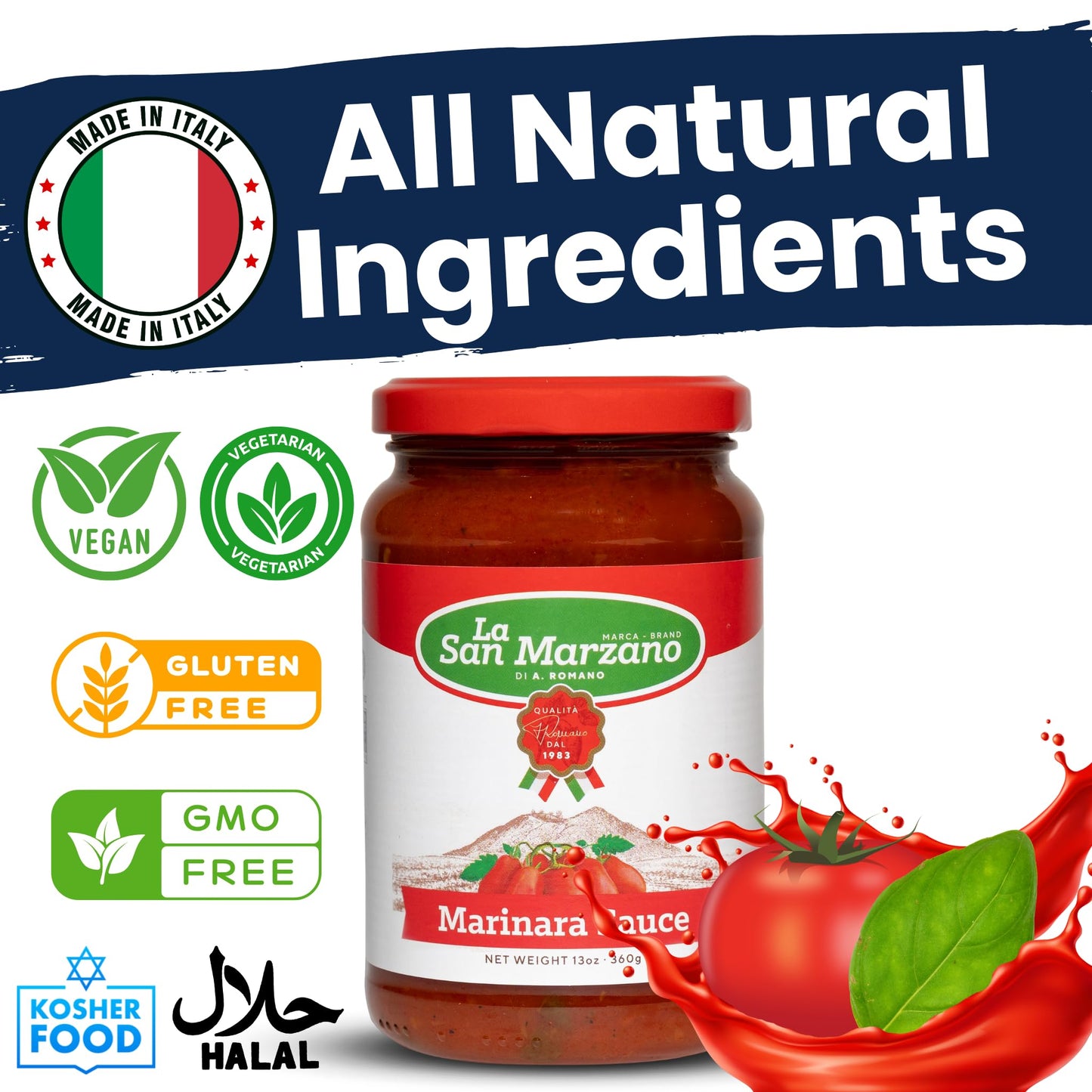 La San Marzano Marinara Sauce, All Natural, Non-GMO, Vegan, Gluten Free, 13 oz (Pack of 4)