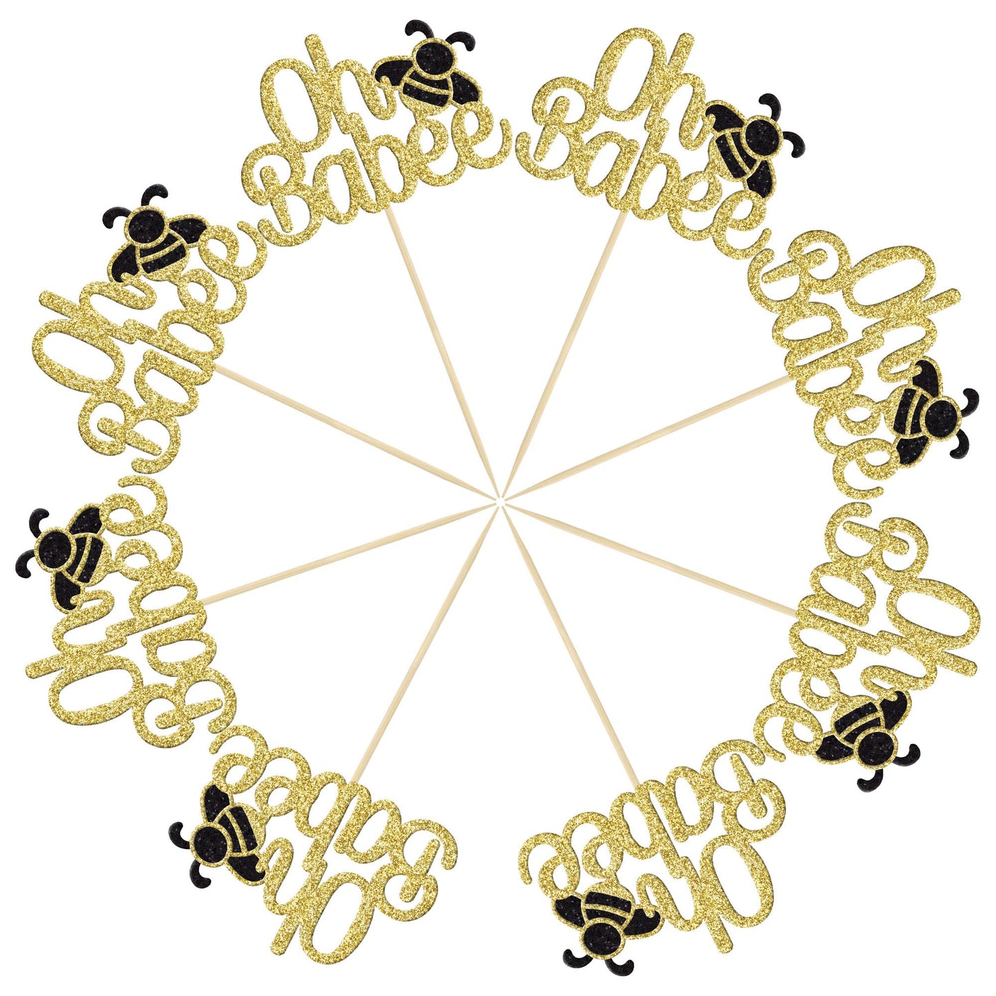 Gyufise 24Pcs Bumble Bee Cupcake Toppers Oh Babee Cupcake Picks Gold Glitter Oh Baby Cupcake Picks For Baby Shower Birthday Part