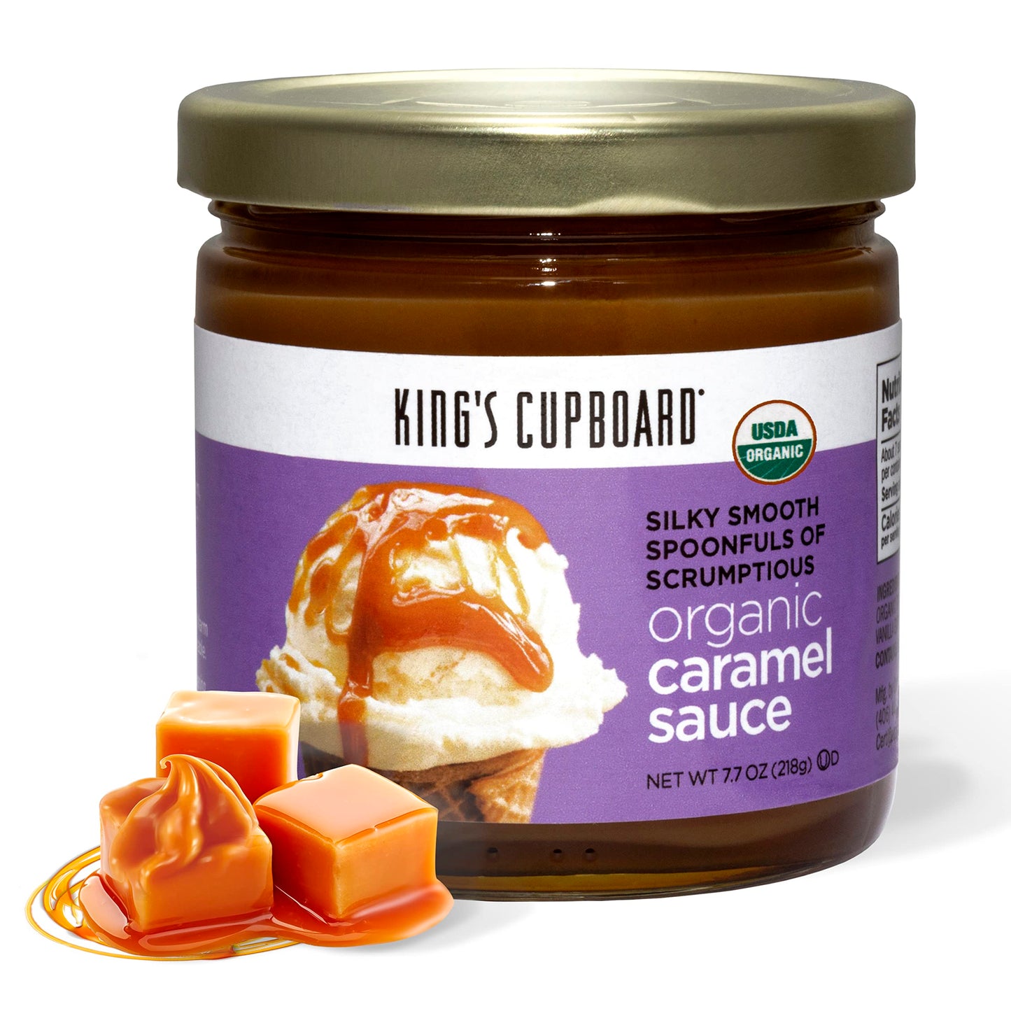 Kings Cupboard Organic Caramel Sauce - The Perfect Sauce for Ice Cream  Fruit Dip  Topping Desserts  Caramel Drizzle for Coffee - Gluten-Free  Kosher  Organic  All Natural  7.7 oz
