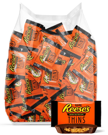 Dark Chocolate Peanut Butter Cups Thins 1.5 Pound - Bulk Individually Wrapped Dark Chocolate Candy for Snacking, Parties, Buffet