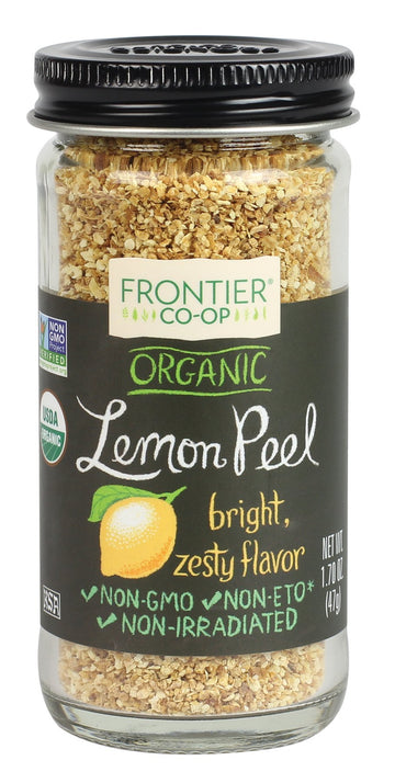 Frontier Co-Op Organic Lemon Peel, 1.70-Ounce Jar, Bright Zesty Lemon Peel For Tea, Baking, Marinades & Rubs