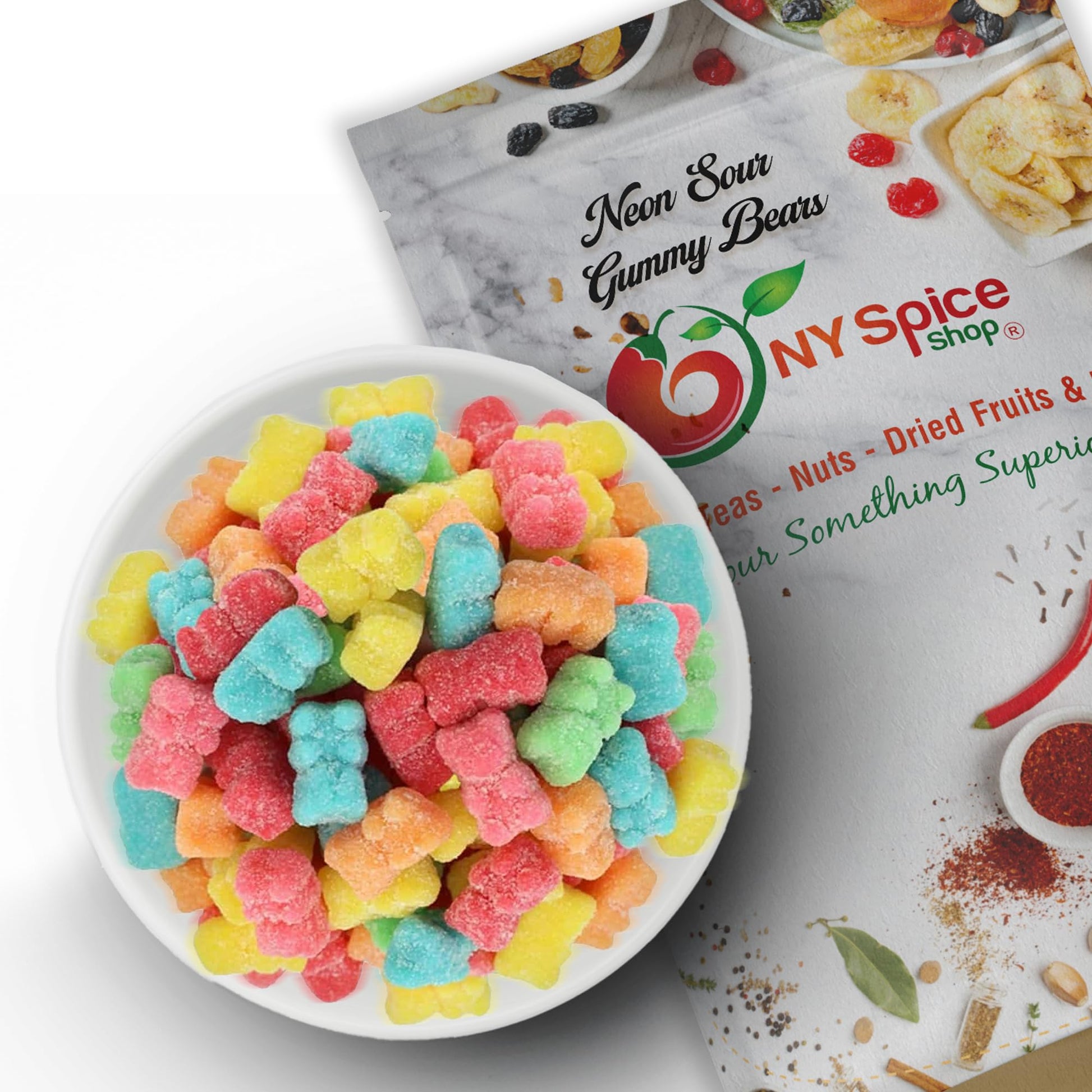 Ny Spice Shop Neon Sour Gummy Bears Bulk - 8 Ounce Gummies Bears Candy - Sour Gummies Fruit Snacks - Chewy Super Sour Candy - Flavor Gummy Candies - Gummi Bear Gift For All Occasions