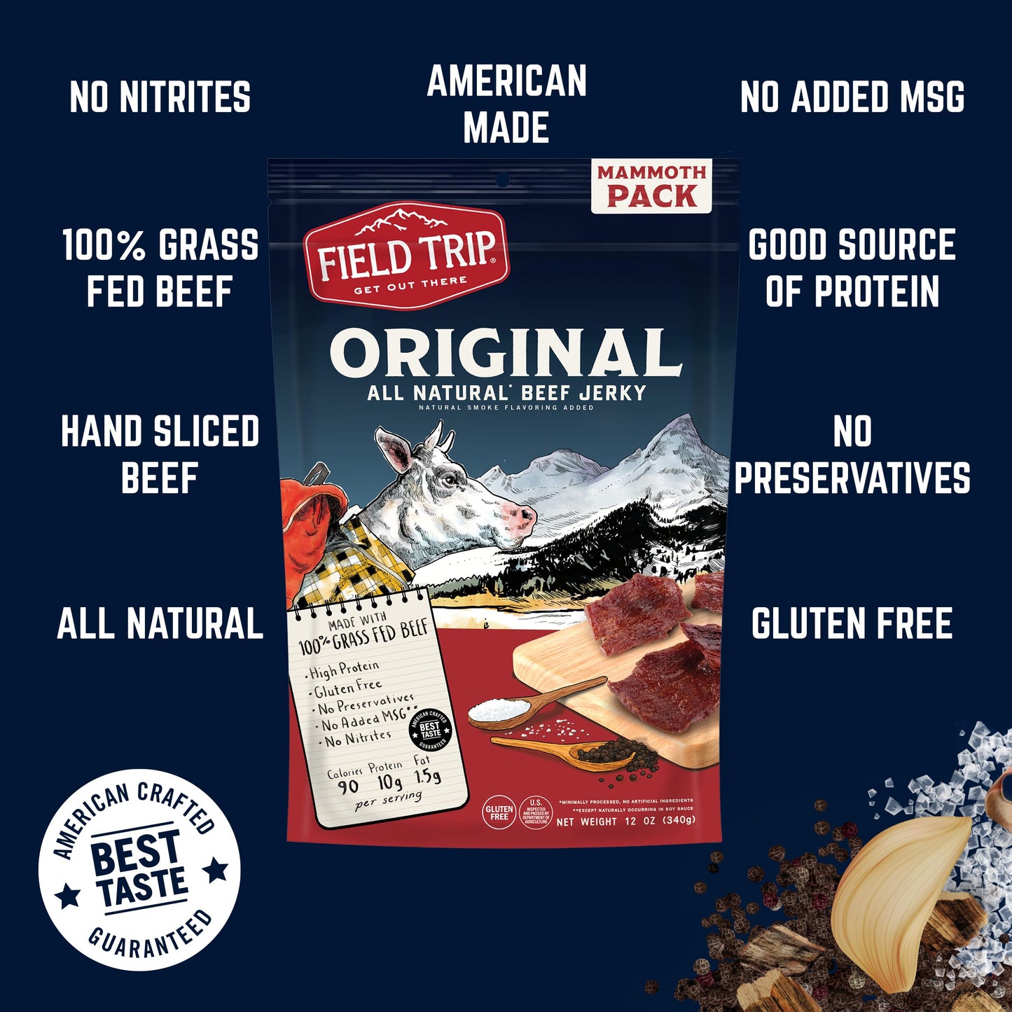 Field Trip Beef Jerky - Gluten Free, Low Carb, High Protein Snack, 12oz Bulk Bag