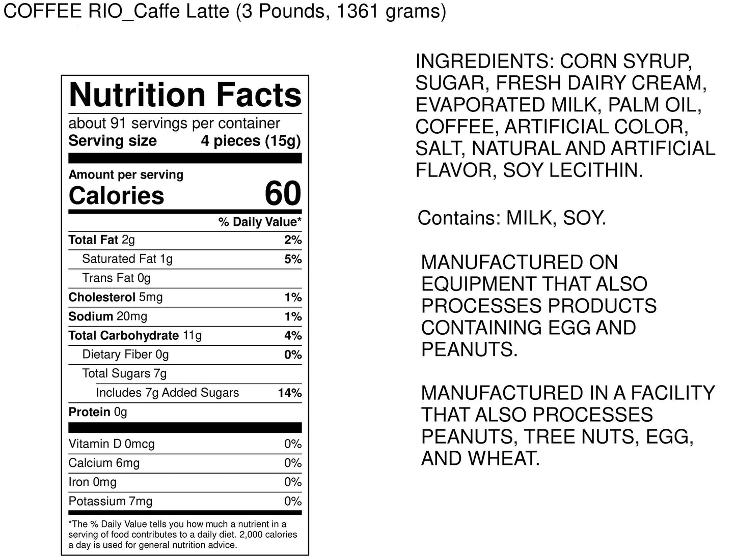 Adams & Brooks Coffee Rio Coffee Candy Bulk Candy 3 Pound Bag - Individually Wrapped Coffee Candies (Caffe Latte)