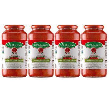 La San Marzano Tomato Basil Pasta Sauce, 24 oz, All Natural, Non-GMO, Vegan, Gluten Free, Made in Italy, Pack of 4