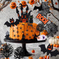 HIYZI Halloween Cake Toppers 48 Pcs 3D Decorations, Plastic, Witch, Bat, Castle, Spider, Skull, Pumpkin, Eyeballs, Hands, Tombstone