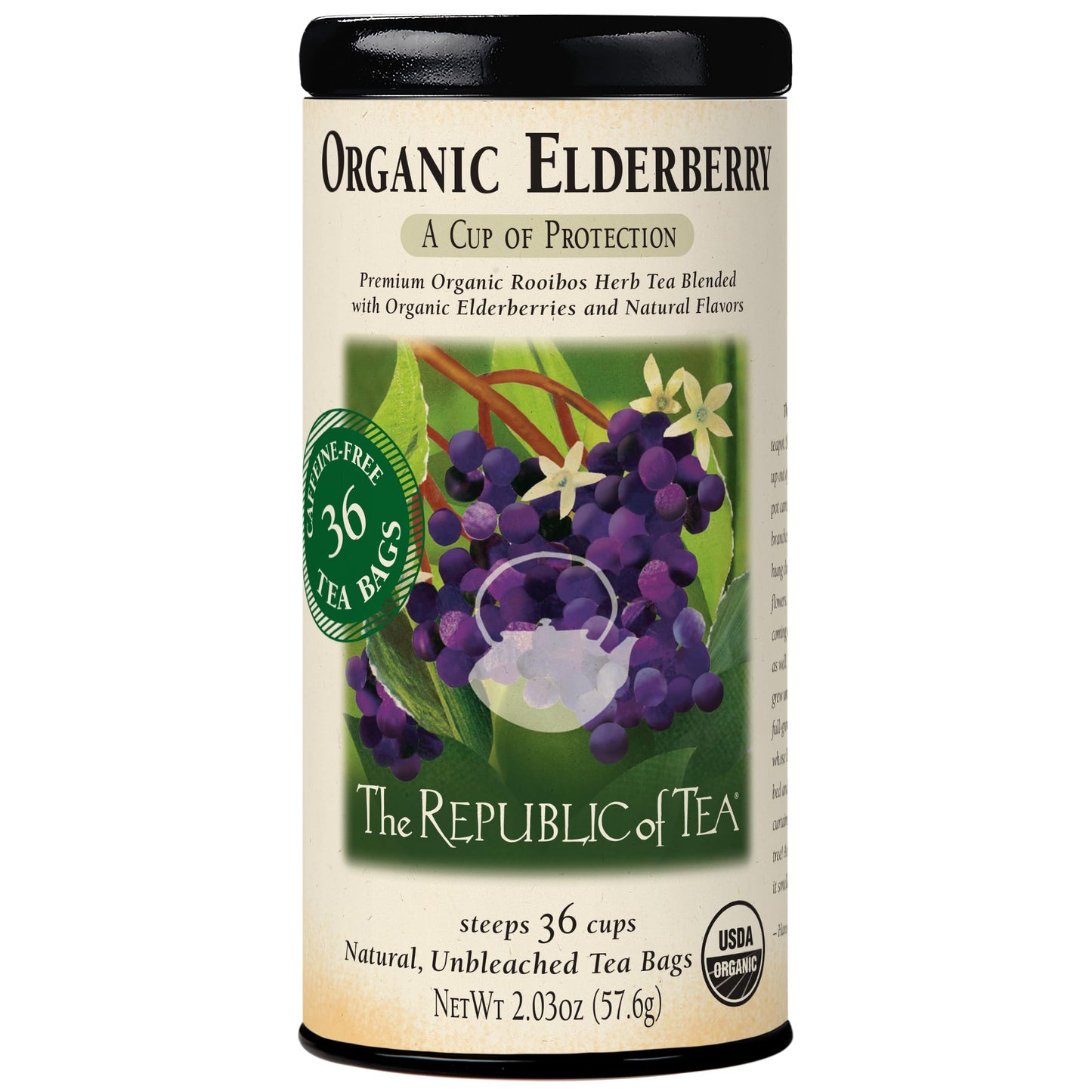 The Republic of Tea Organic Elderberry Herbal Tea - 36 Tea Bags, Tin