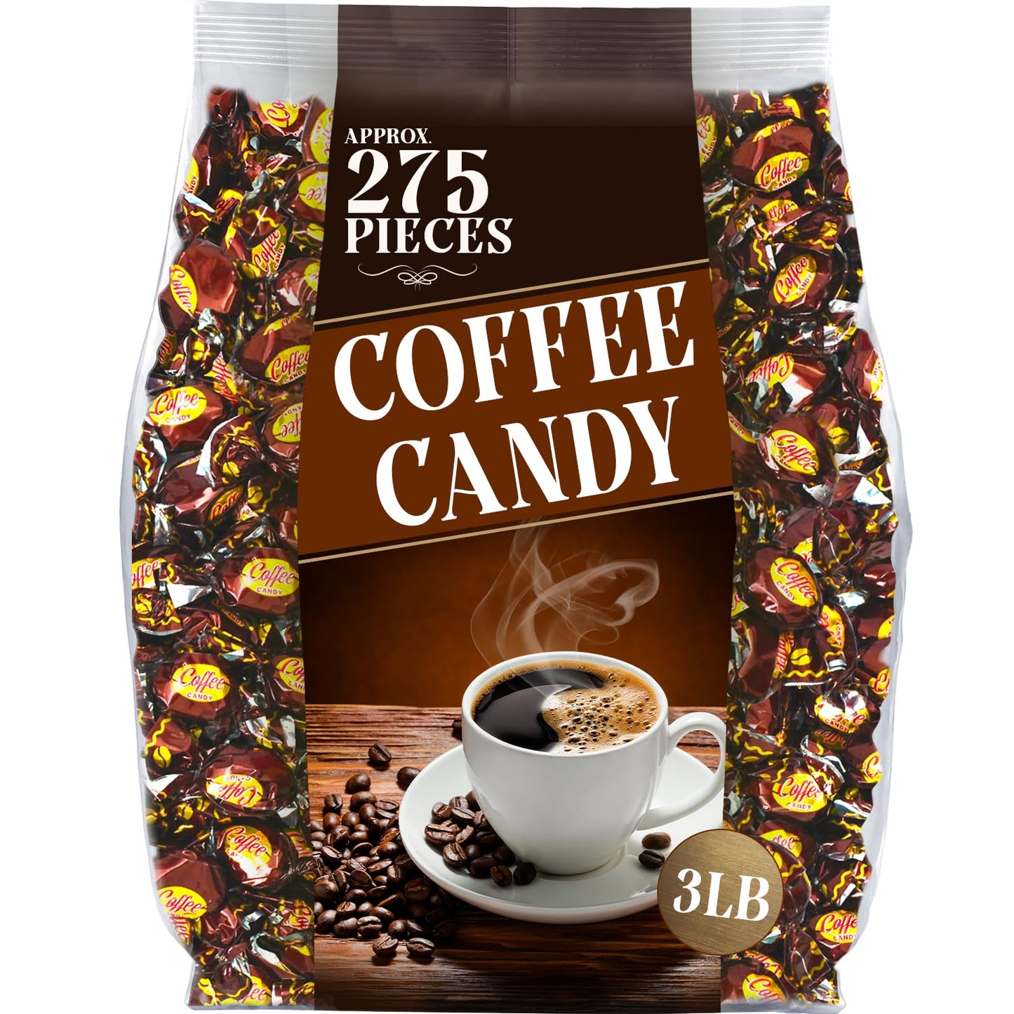 Coffee Candy - 3 Pounds Bulk - Coffee-flavored Hard Candies - Coffee-filled Candy Individually Wrapped - Big Bulk Coffee Candy O