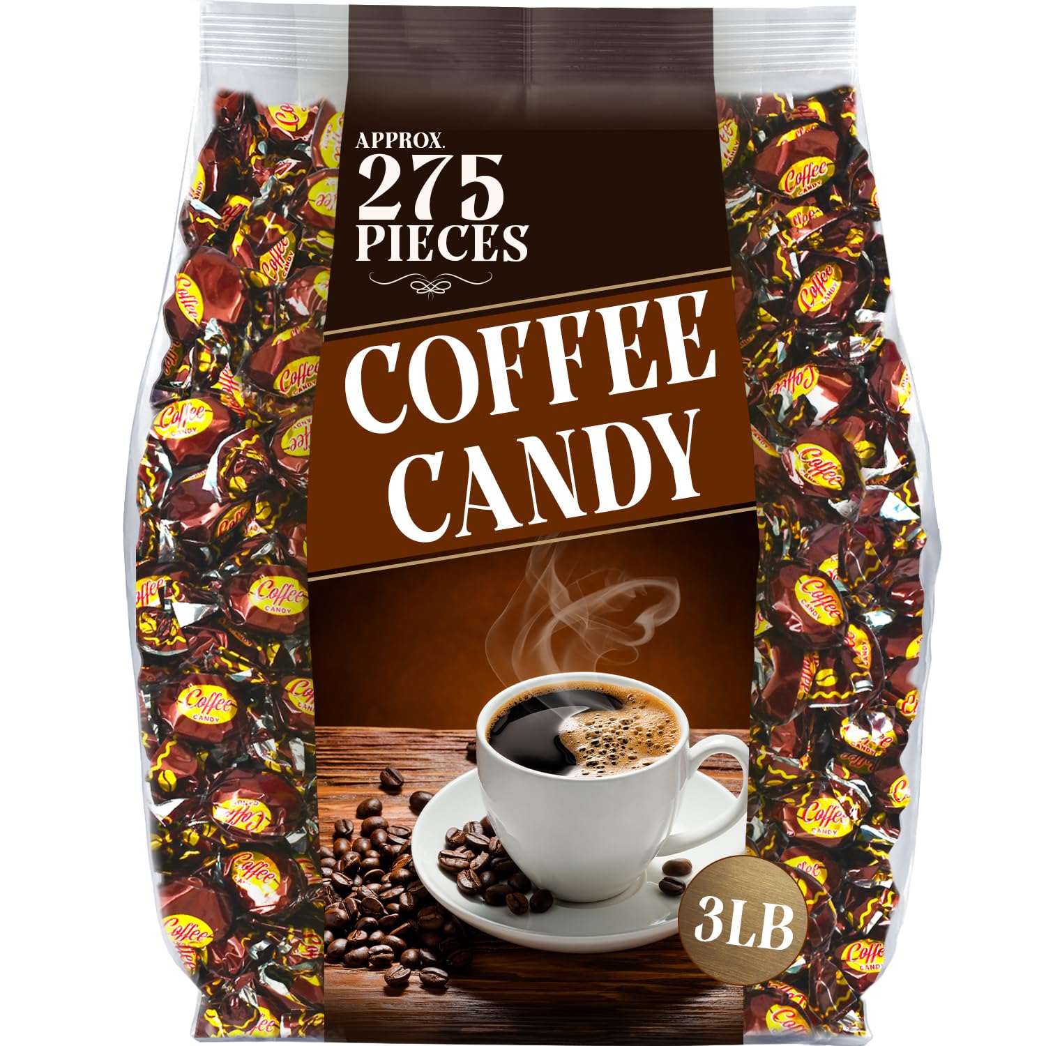 Coffee Candy - 3 Pounds Bulk - Coffee-flavored Hard Candies - Coffee-filled Candy Individually Wrapped - Big Bulk Coffee Candy O