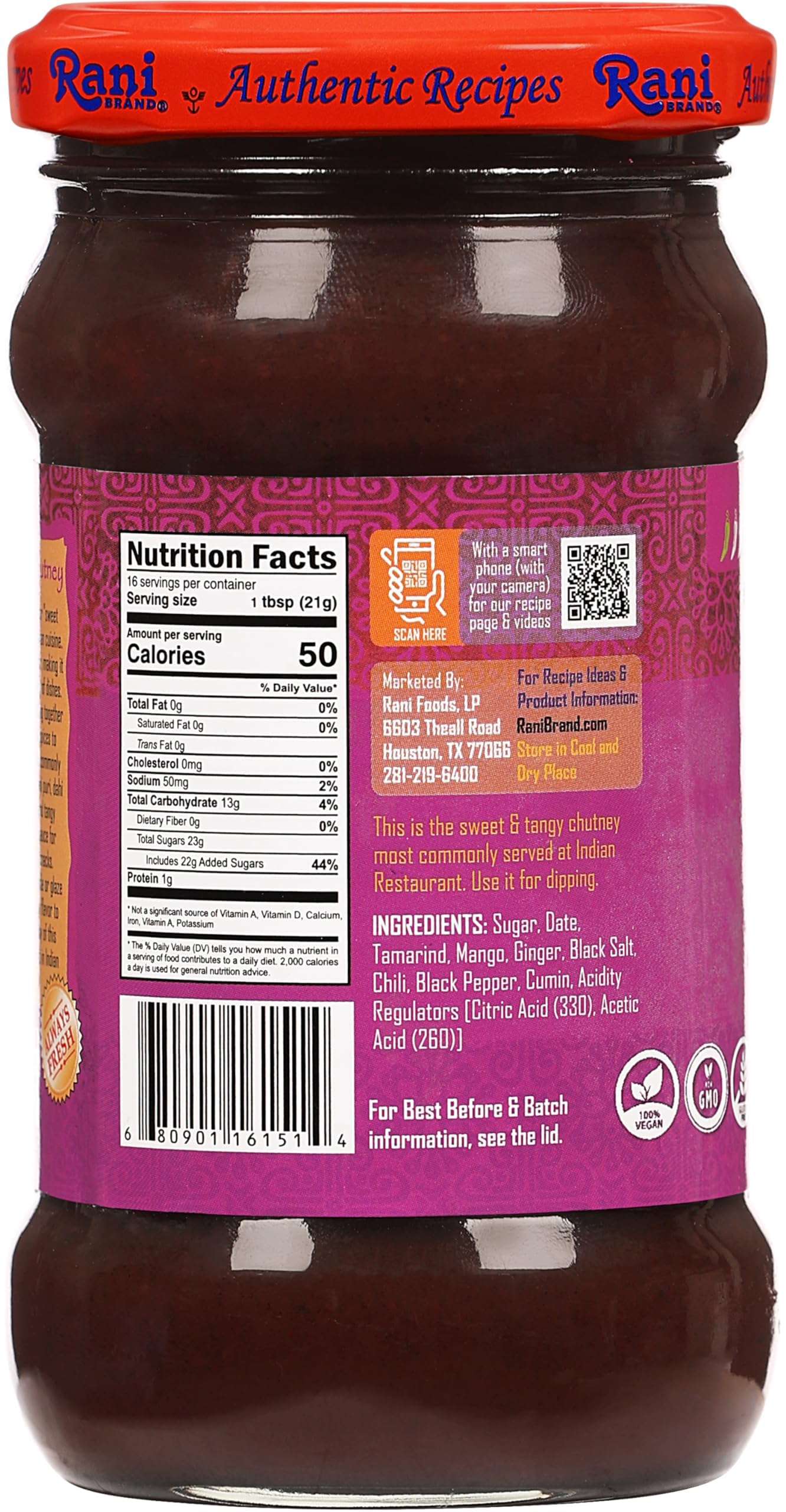Rani Dates & Tamarind (Imli) Chutney 11.5Oz (325G) Glass Jar, Ready To Eat, Vegan, Pack Of 5+1 Free ~ Gluten Free | Non-Gmo | No Colors | Indian Origin