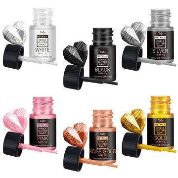 Edible Glitter Paint - 6 Colors Food Grade Metallic Glitter Cake Paint for Cake Decorating, Baking, Cupcakes, Cookies - Shimmer 