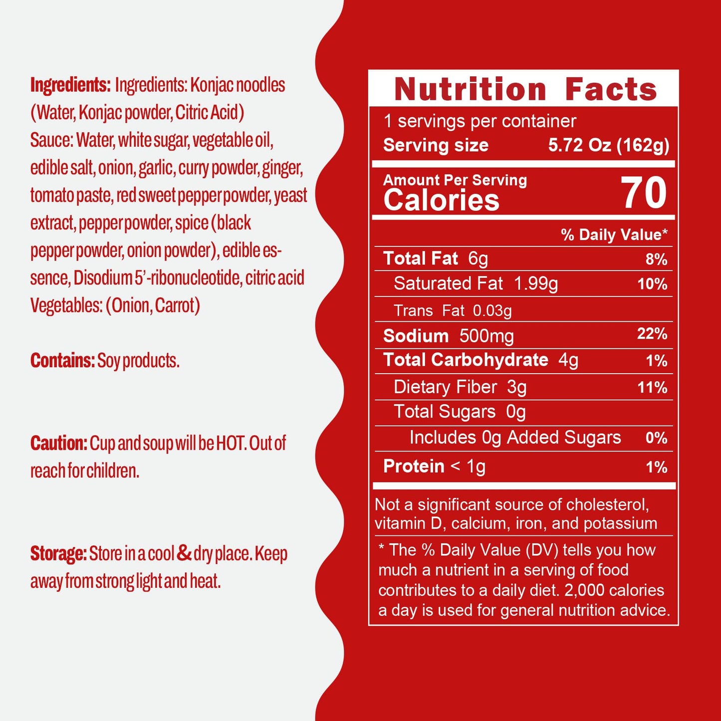 Hethstia Konjac Noodles Red Curry Soup Cups, 6-Pack, Low Carb, Gluten-Free, 5.72 oz