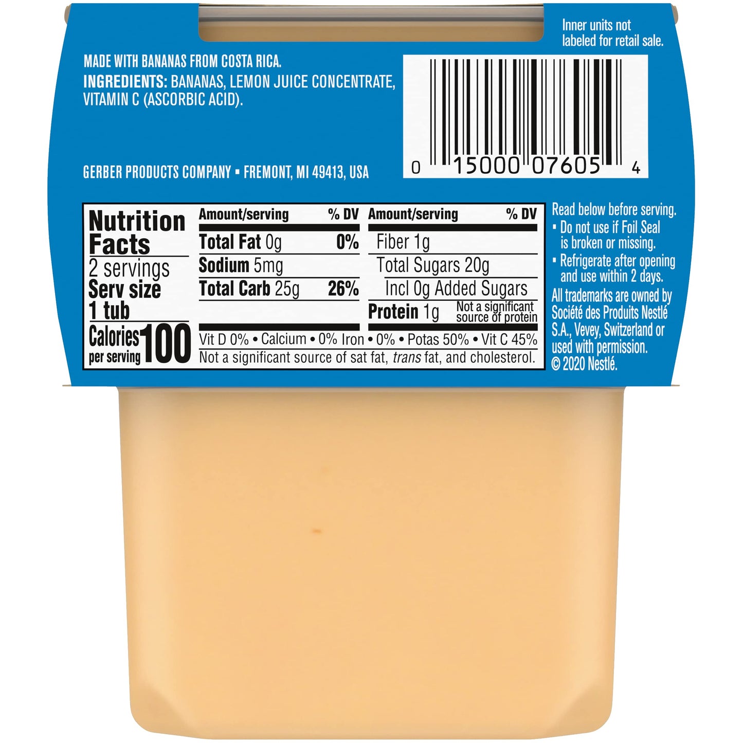 Gerber Baby Food Banana Puree, 4 Oz, 2 Pack Tubs