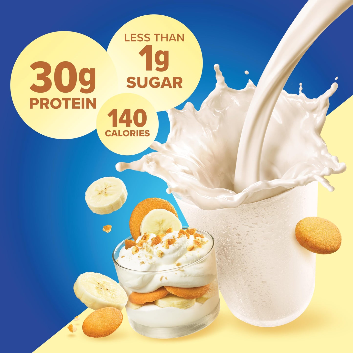 Pure Protein Complete Protein Shake  Banana Pudding  30g High Protein Drink  Less than 1g Sugar  3g Fiber  Ready to Drink  Non GMO  On-the-Go Shakes  11oz Bottles  12 Pack