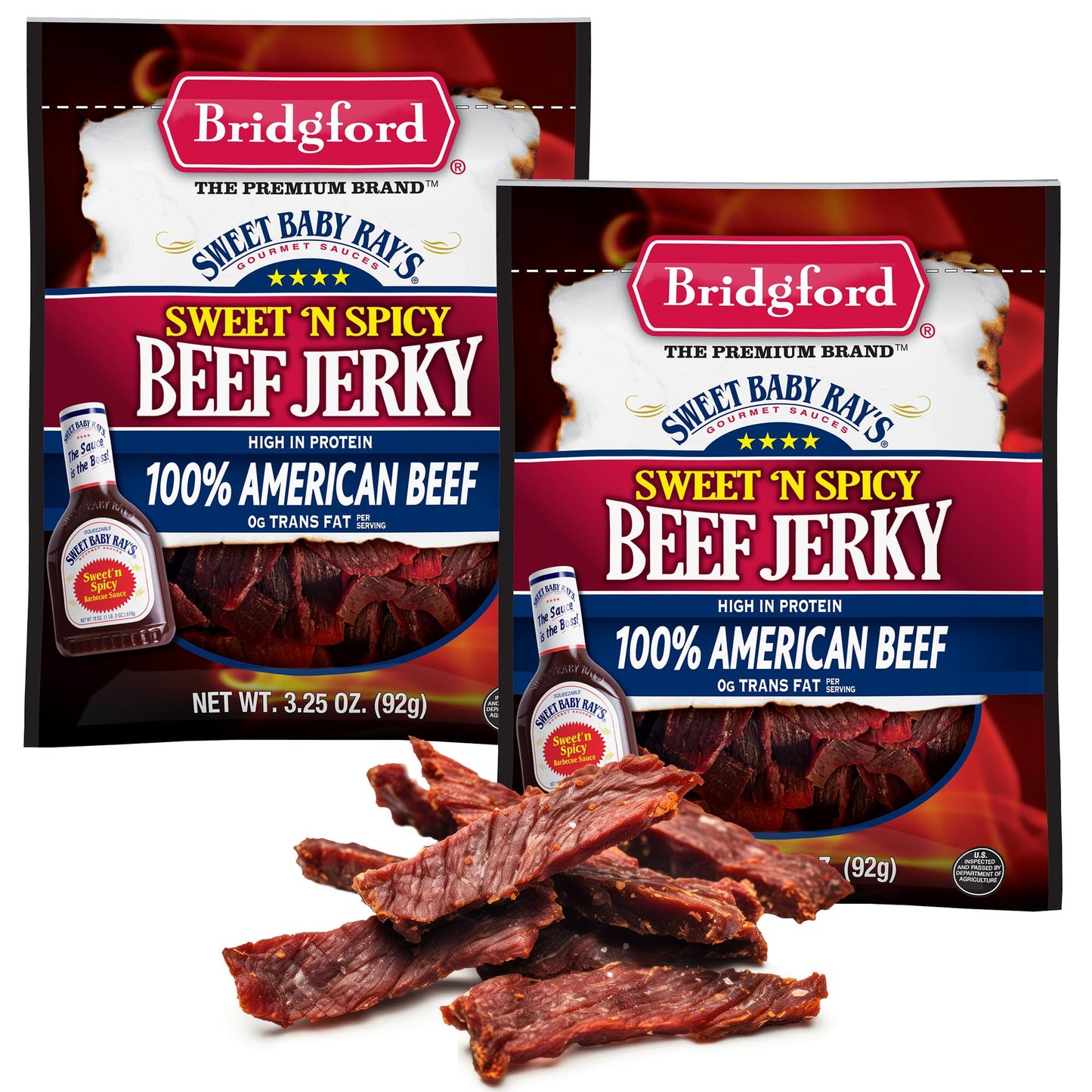 Bridgford Beef Jerky Sweet N Spicy - High Protein Snack, 3.25 oz, Pack of 2