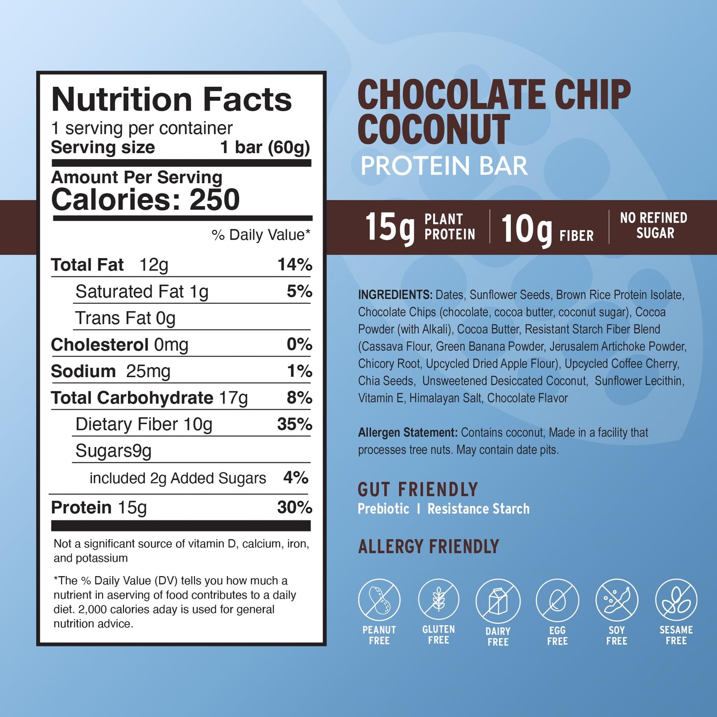 Amrita Chocolate Chip Coconut Vegan Protein Bars - 15g Plant-Based Protein, Gluten Free, 12 Count Pack