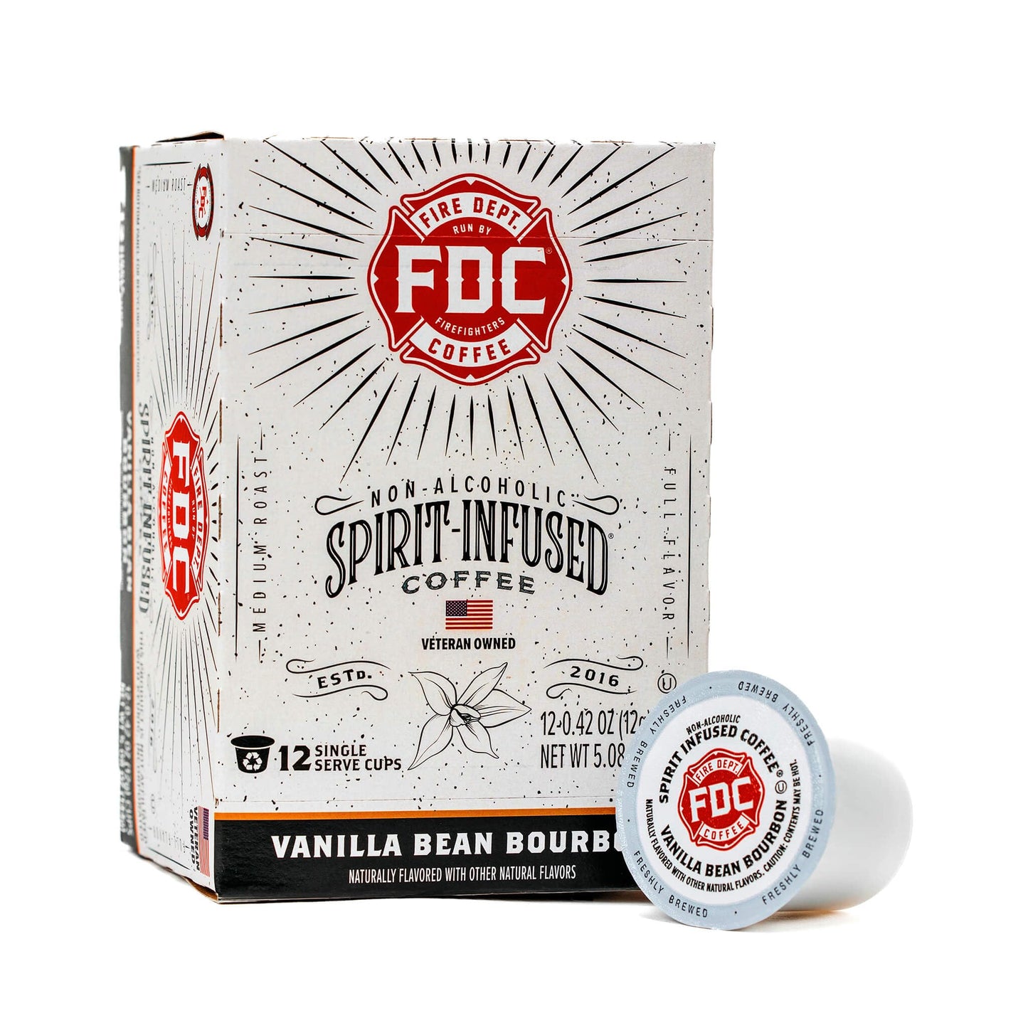 Fire Department Coffee Vanilla Bourbon K Cups, Non-Alcoholic, 12 Pods, Veteran Owned, Roasted in the USA