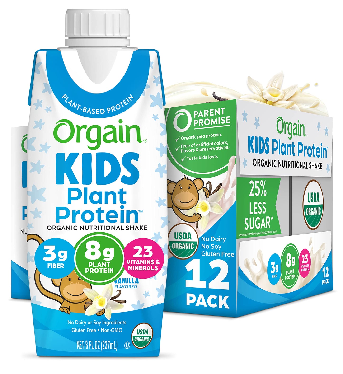 Orgain Organic Kids Nutritional Vegan Protein Shake, Vanilla - Healthy Kids Snacks, 8g Plant Protein, 3g Fiber, 23 Vitamins & Mi