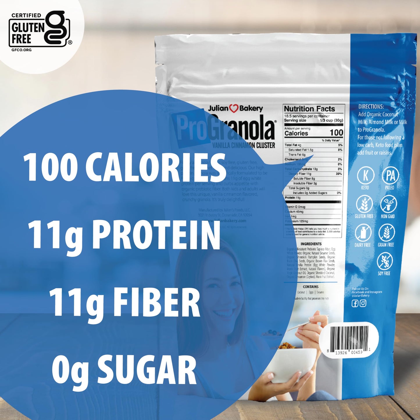 Julian Bakery ProGranola Cereal | Vanilla Cinnamon | 12g Protein | Paleo | 2 Net Carbs | Gluten-Free | Grain-Free | 15 Servings