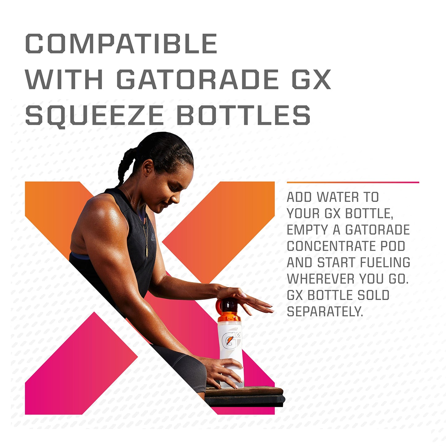 Gatorade Gx Hydration System - Non-Slip Squeeze Bottles & Drink Pods, 13 Fl Oz (Pack of 6), Zero Sugar, G  (24ct)