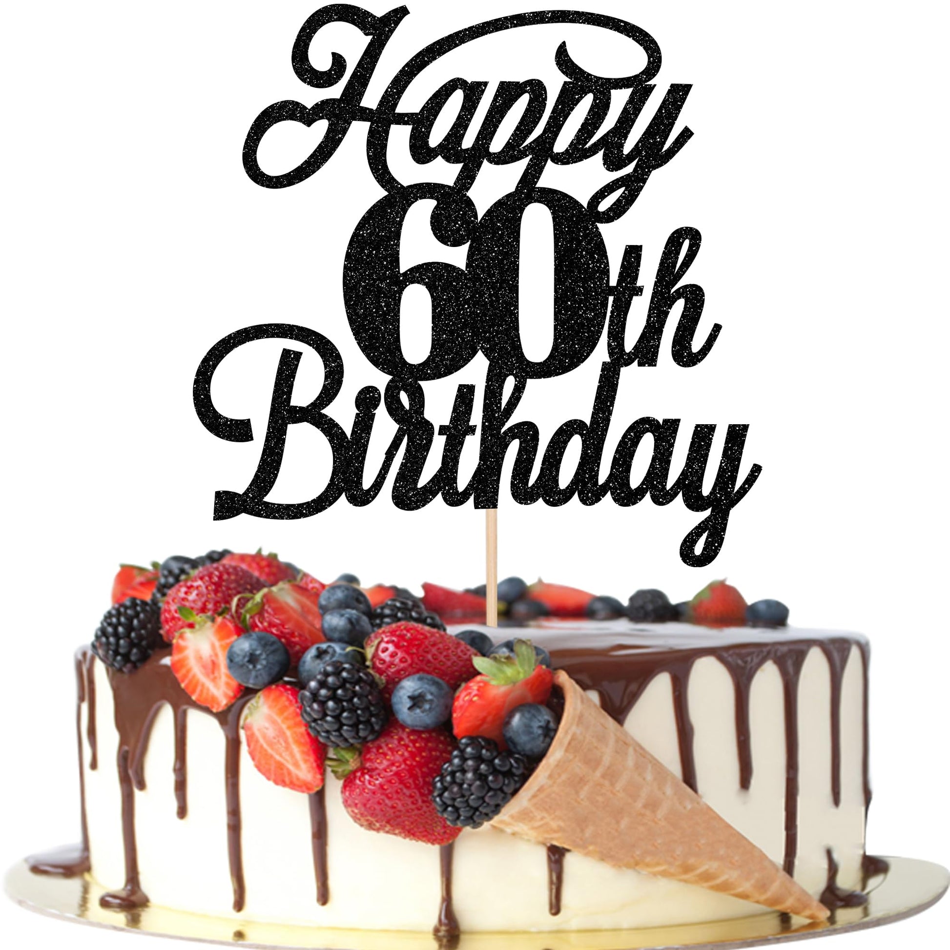 Rsstarxi Birthday Cake Topper Black Glitter 60 & Fabulous, Celebrating 60th Birthday, Model XM063-new-Black 60th