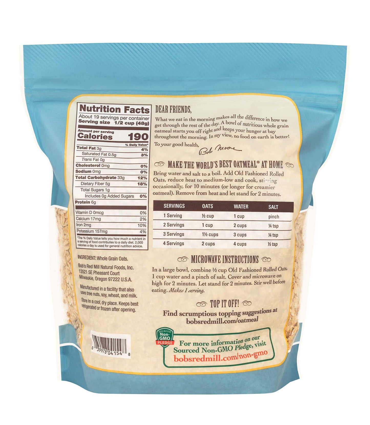 Bobs Red Mill Rolled Oats, Old Fashioned, 32 Oz (Pack of 4), Natural Color, Model 1360S324