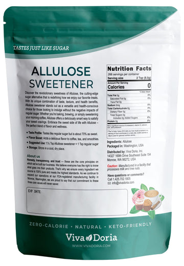 Viva Doria Allulose Sweetener, 5 lb (2.27 kg) | Zero Calorie Sugar Substitute | Great for Coffee, Tea, Cooking and Baking | Keto