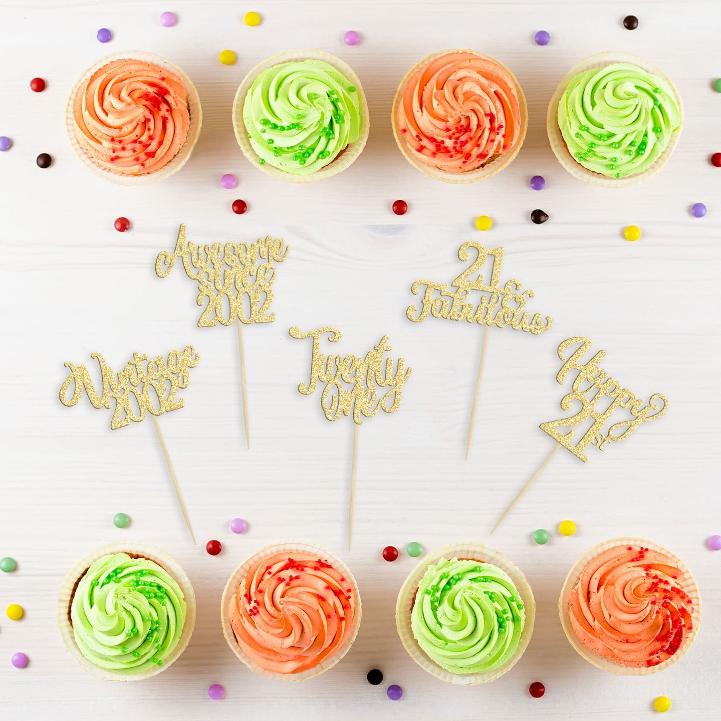 30Pcs Vintage 2002 Cupcake Toppers Glitter Twenty-one Happy 21st Birthday 21 Fabulous Cupcake Picks Awesome Since 2002 Cake Deco