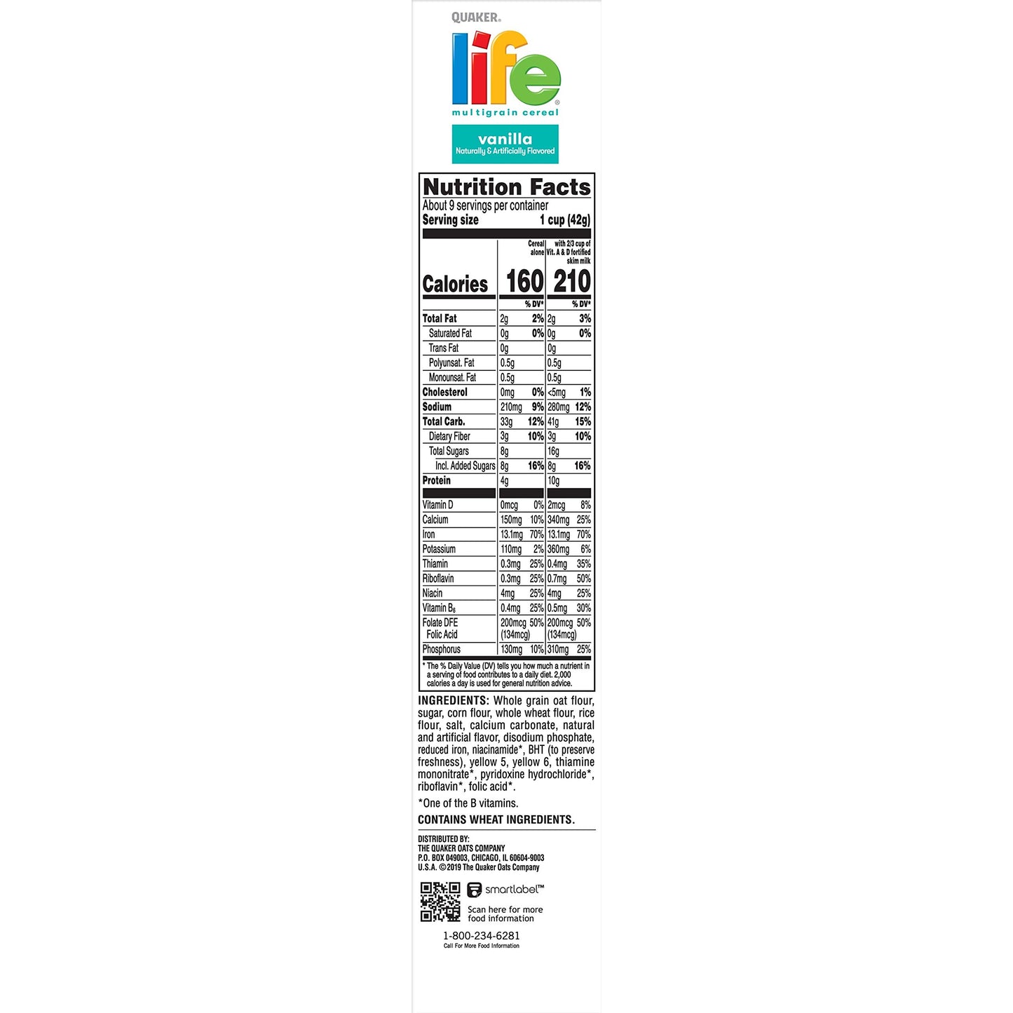 Quaker Life Cereal, Vanilla, 13 oz Box