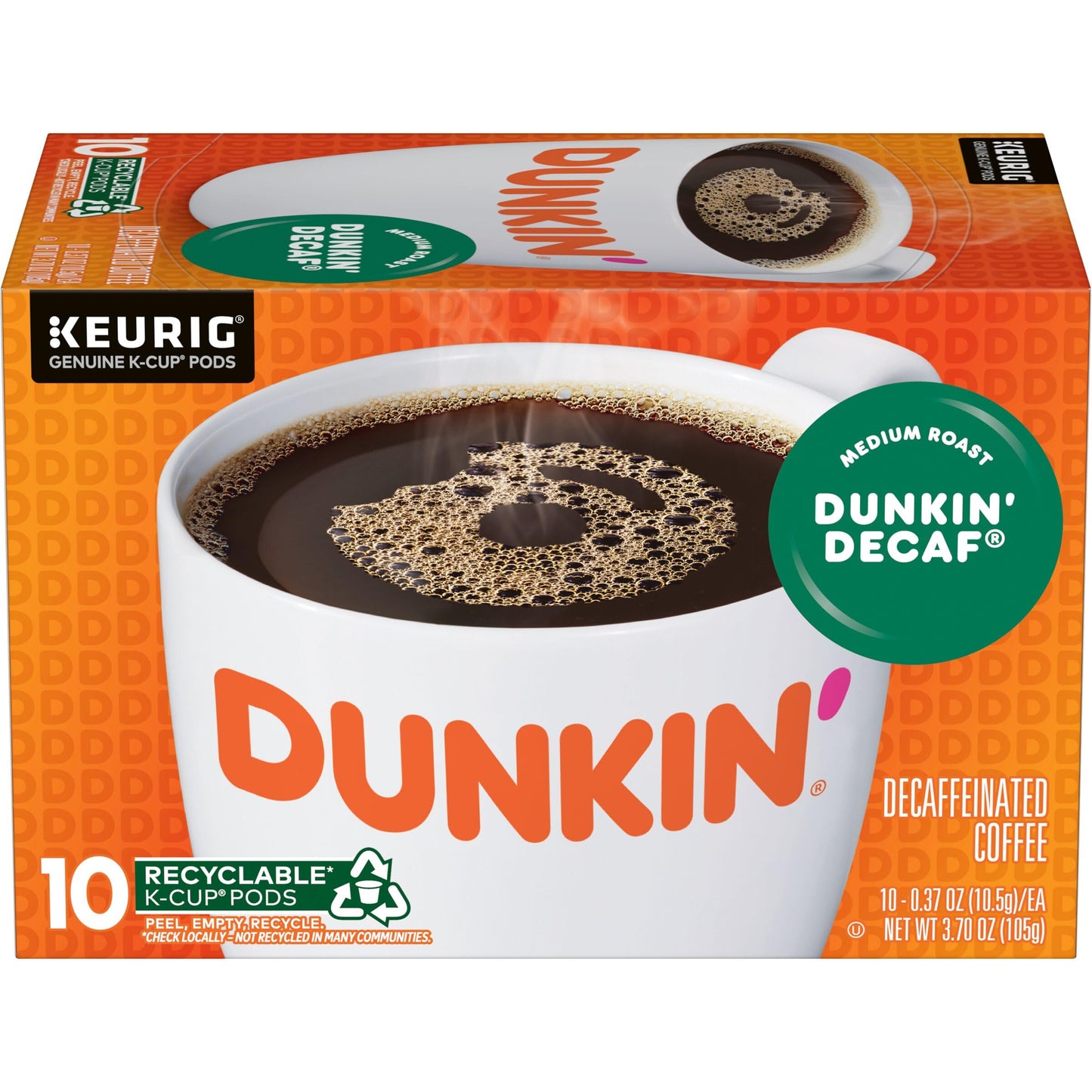 Dunkin Decaf Medium Roast Coffee K-Cup Pods, 10 Count, Model 8133400299