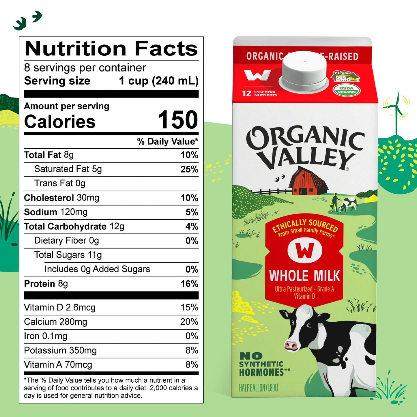 Organic Valley, Organic Whole Milk, 64 Oz (Half Gallon)