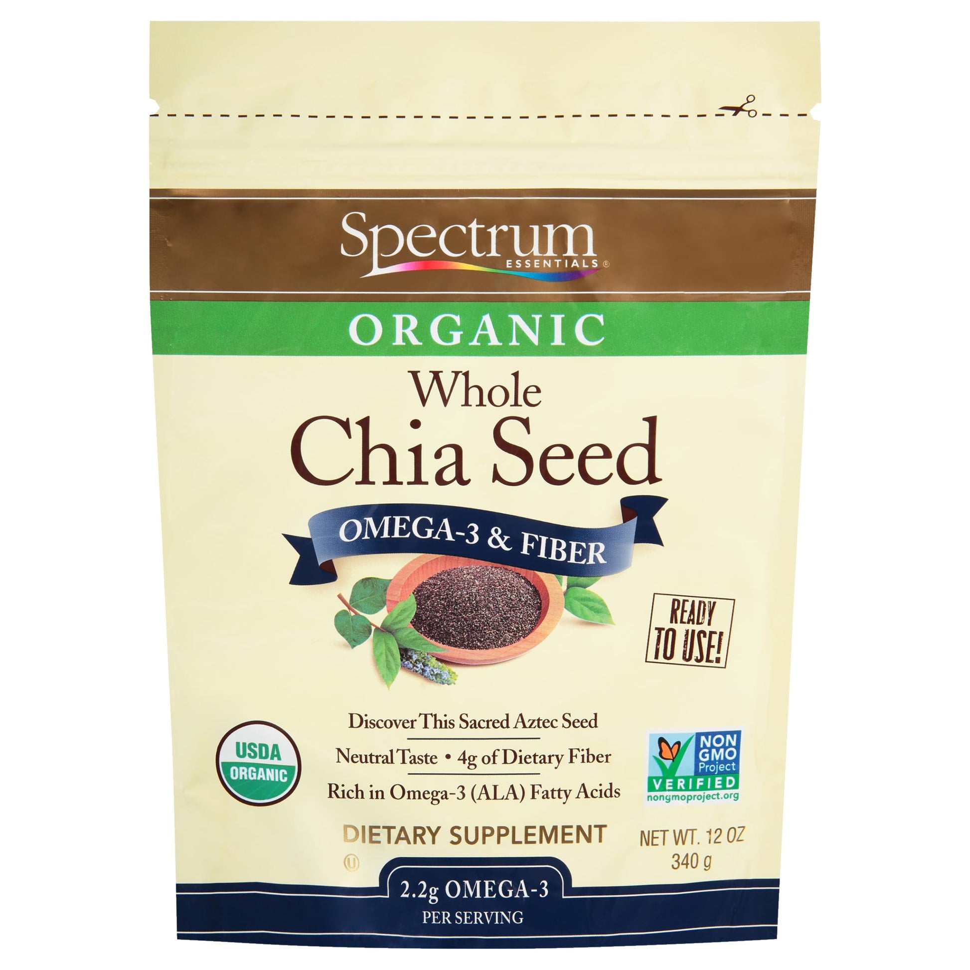 Spectrum Essentials Organic Chia Seed - Omega-3 & Fiber, 12 Ounce (Pack of 1)