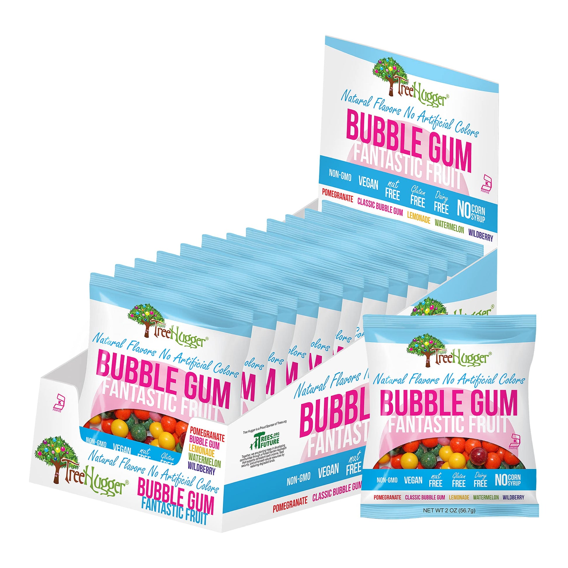 Tree Hugger Fantastic Fruit Bubble Gum, Natural Flavors, No Artificial Colors, 2 Ounce (Pack Of 12)