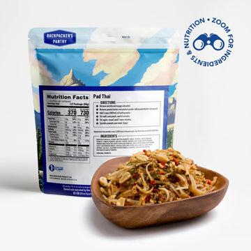 Backpacker'S Pantry Pad Thai, 2 Servings Per Pouch, Freeze Dried Food, 20 Grams Of Protein, Vegan, Gluten Free