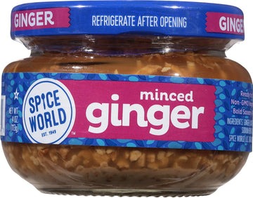 Spice World Minced Ginger - 4Oz Ginger Jar With Non-Gmo Ingredients, Perfect For Stir Fry, Marinades, & More - Ready-To-Use Seas