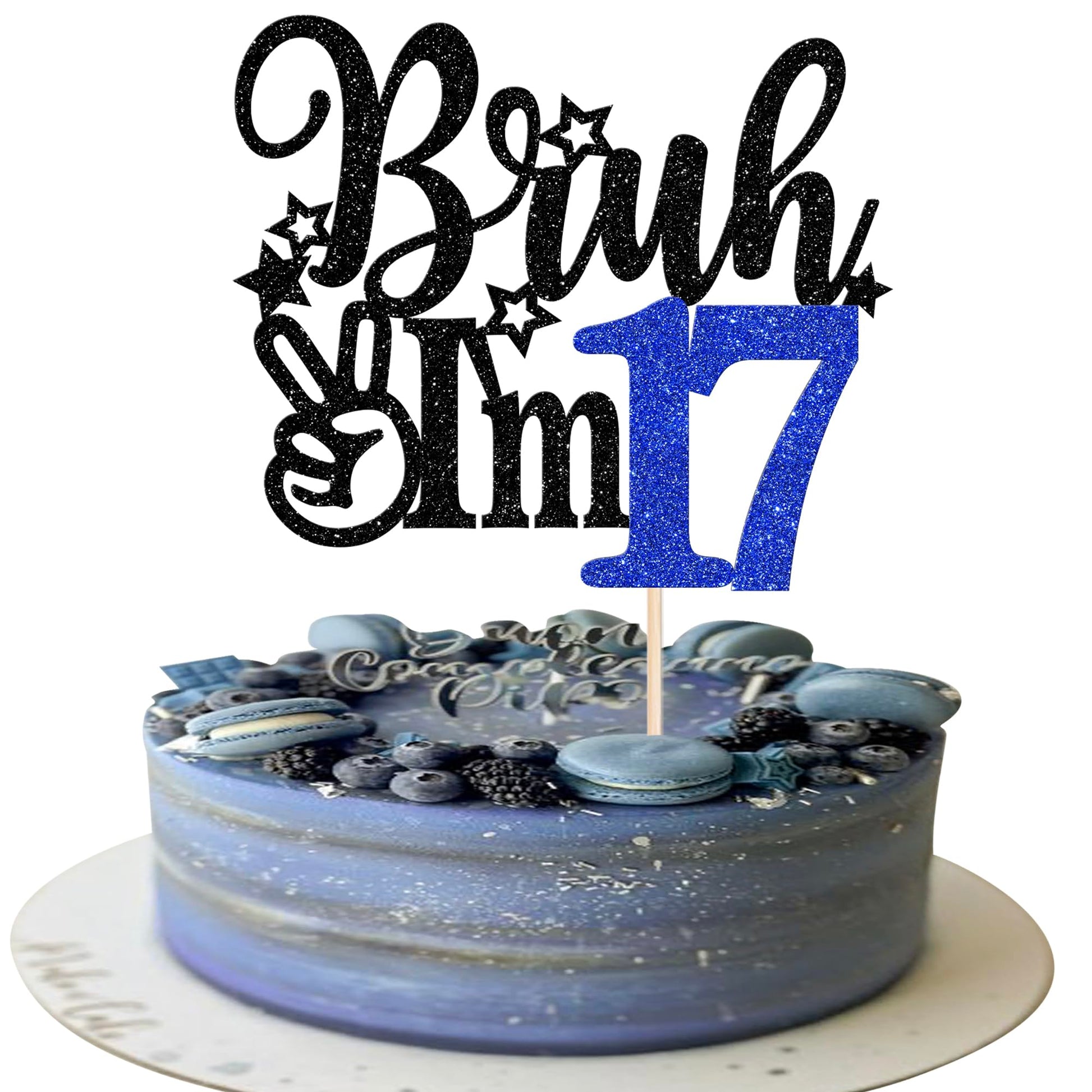 Rsstarxi Cake Topper for 17th Birthday, Blue, Model XM1222-17 Blue, Fun Celebration Decoration