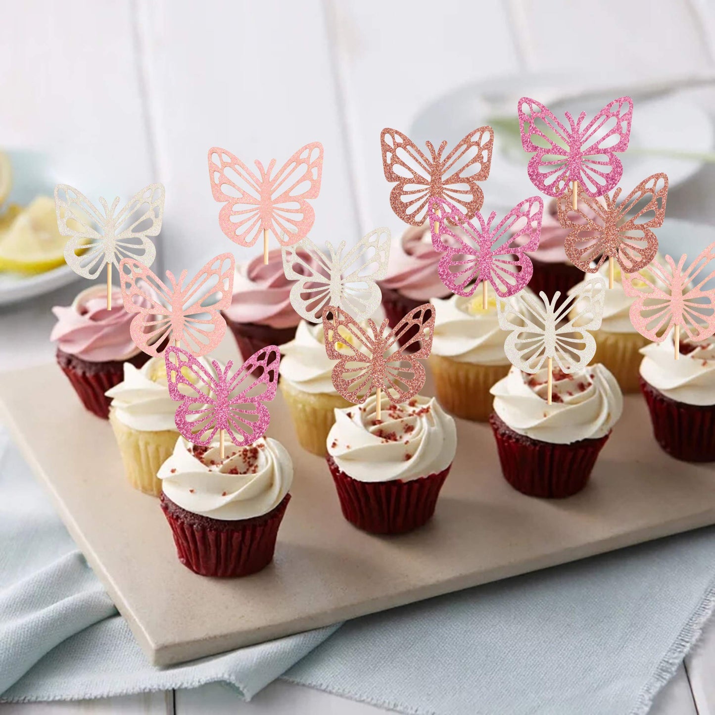 Ercadio 48 Pack Assembled Butterfly Cupcake Toppers Colorful Glitter Butterfly Cupcake Picks Baby Shower Kids Birthday Party Cak