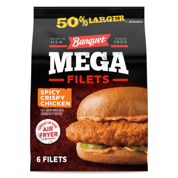 Banquet MEGA Filets Spicy Crispy Chicken Filets, Frozen Meal, 24 oz., 6-Count