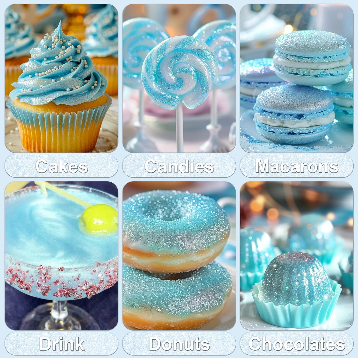 SigWong Iridescent Blue Edible Glitter - 5g Food Grade Luster Dust for Cakes, Cupcakes, and Drinks, Model SW-EG-1-5