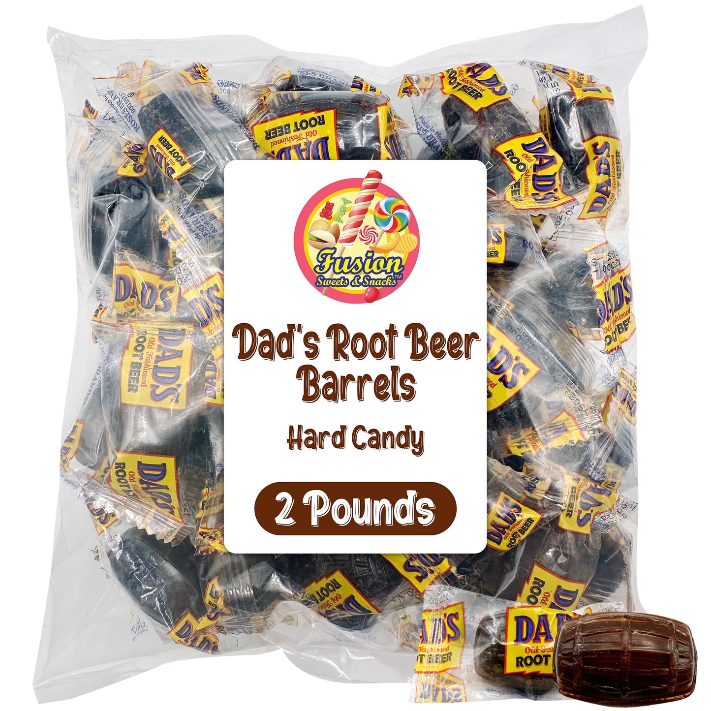 Dads Root malt-inspired Barrels - Rootmalt-inspired Barrels Hard Candy - 2 Pounds Bulk Bag (Approximately 100 count) - Old Fashioned Candies - Individually Wrapped Dads Root malt-inspired Barrels