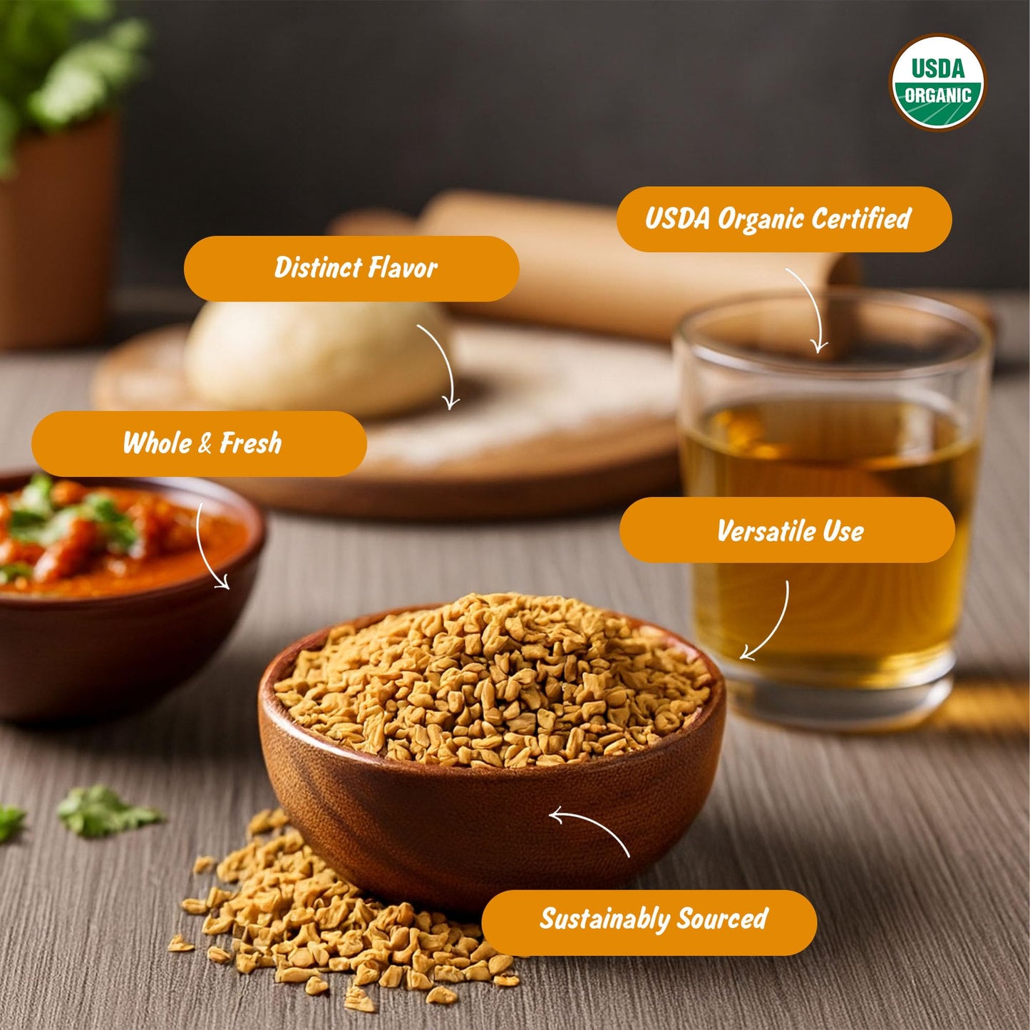 Spice Profile USDA Organic Fenugreek Seeds  Lab Tested for Heavy Metals  Resealable 4oz Pouch  Methi  Semillas de Fenogreco