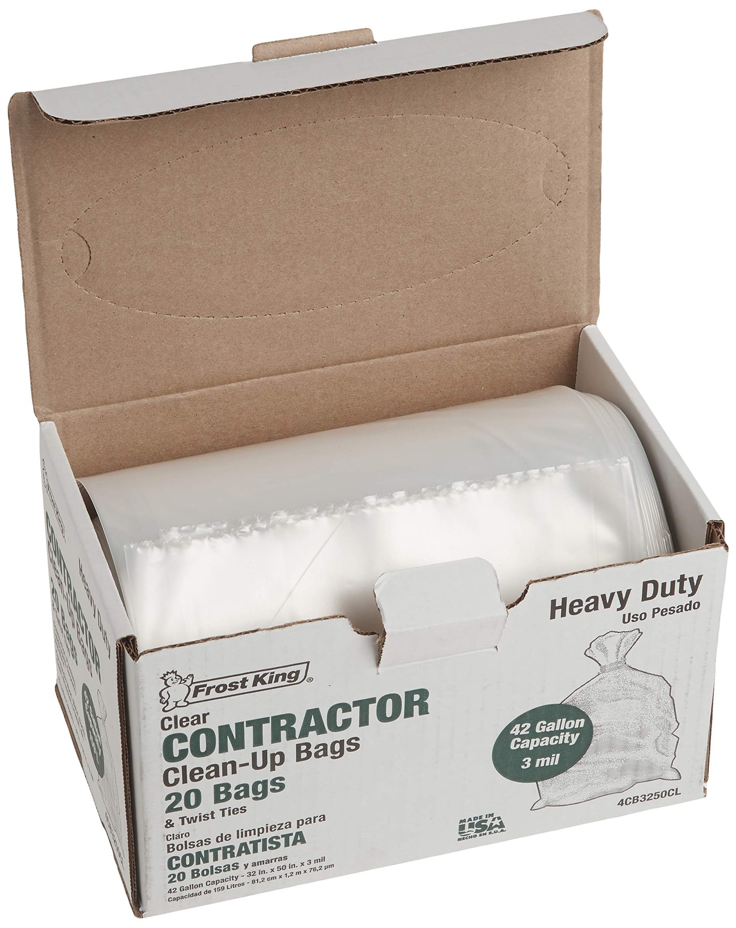 Frost King Cb3250 Boxed Heavy Duty Contractor Clean-Up Bags, 32 Inch X 50 Inch X 3 Mil., 20 Bags, Clear, 1 Count (Pack Of 1)